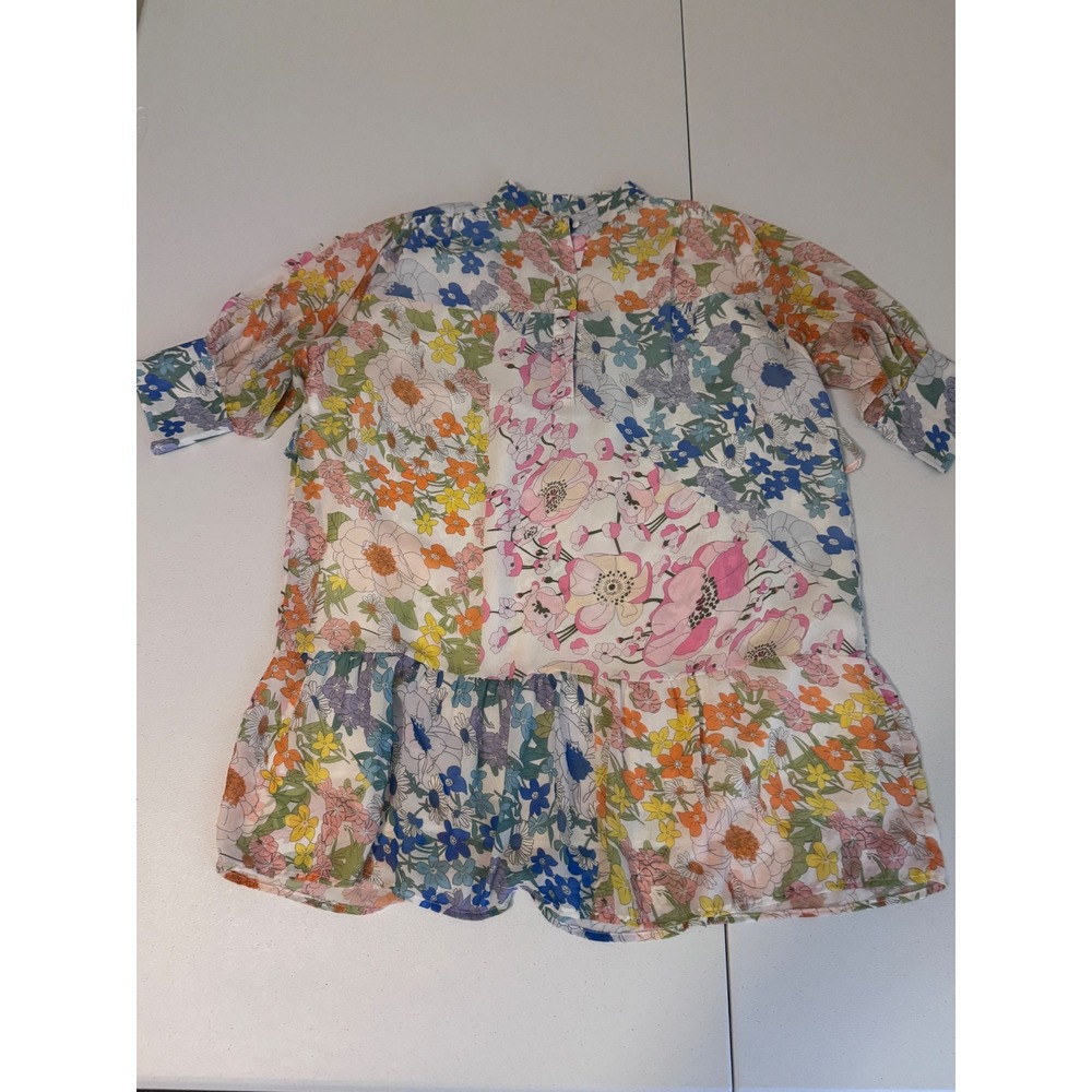 Arthur Jane Claire Floral Patchwork Mini Dress Multicolor Ruffle Hem Womens L g3 - Picture 6 of 9